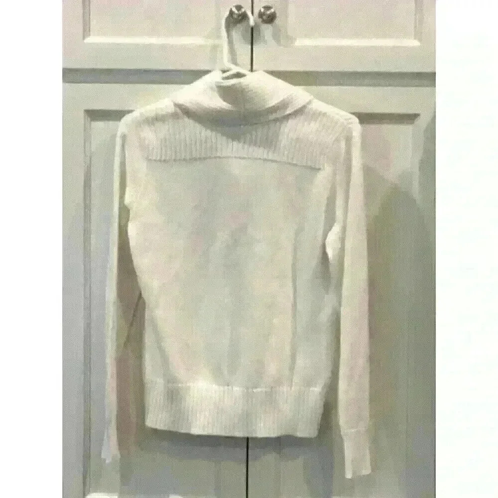 Women’s Chaps Sweater White Petite Medium PM Gold Toggle Shawl Neck Long Sleeve - Picture 3 of 5